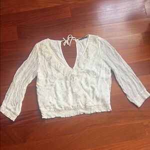 Abercrombie Elegant cream Ruffle Women's Top with silver sparkle